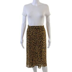 Rosacha Womens Textured Animal Printed Slit Tie Wrap Skirt Brown Size LG